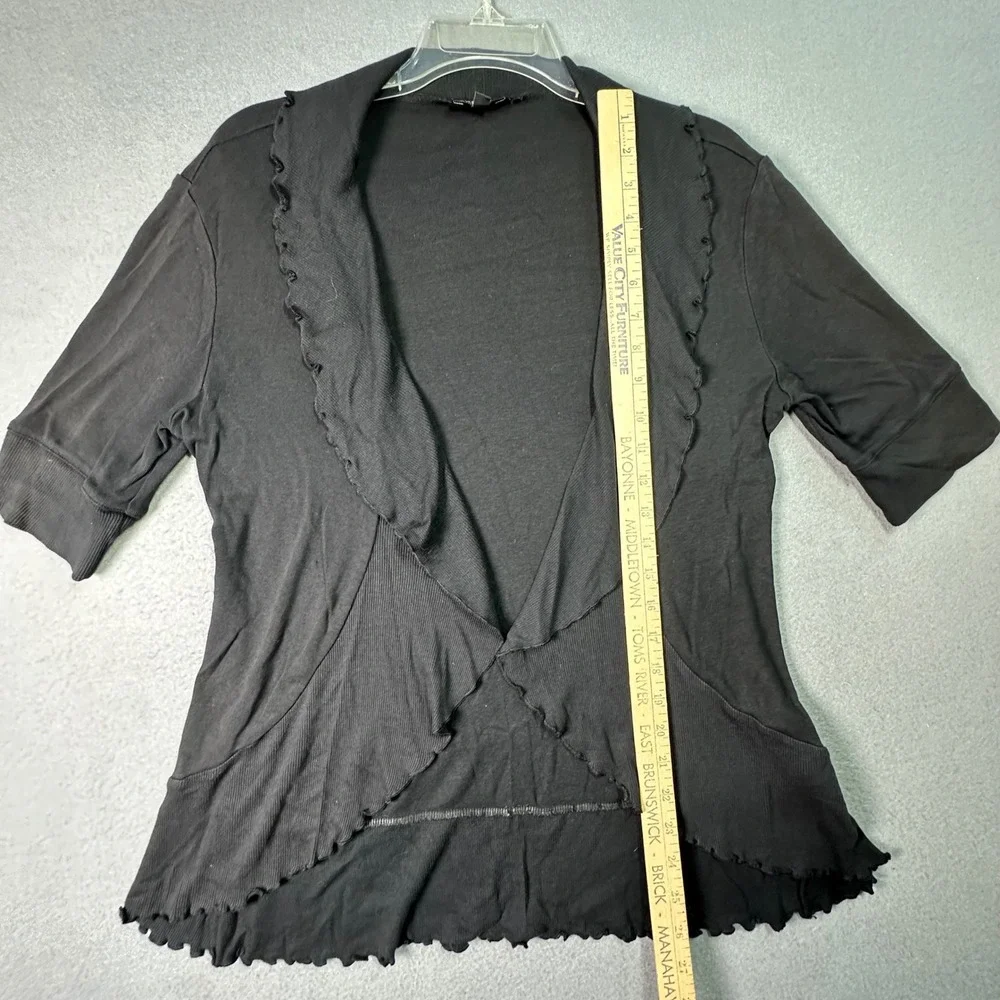 Express Black Ribbed‎ Lettuce Edge Open Front Cardigan Shawl Collar L Whimsigoth